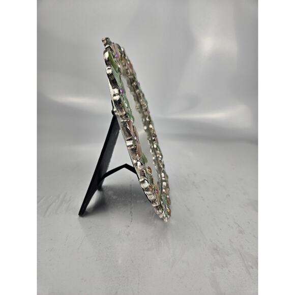 Enamel Peach & Green w/ Rhinestone Oval Photo Picture Frame 7"‎ - Picture 6 of 6